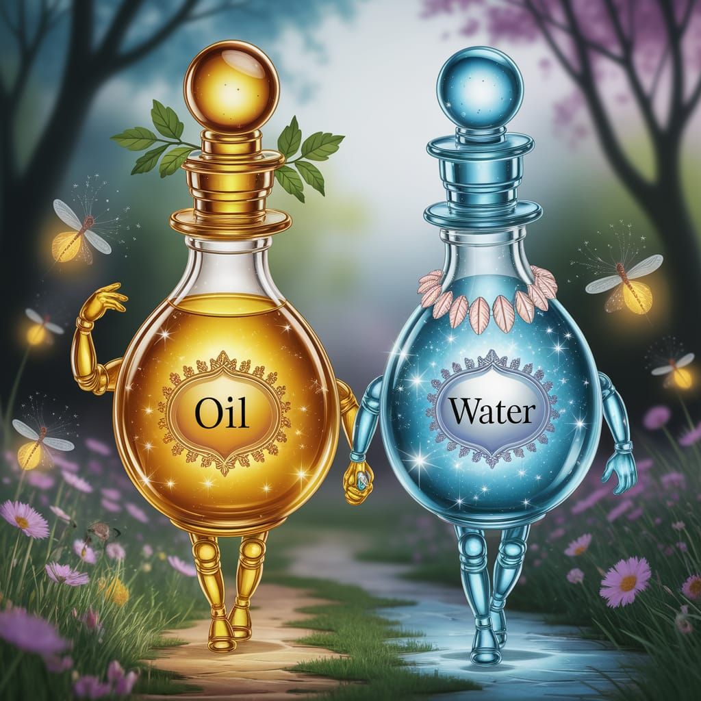 Whimsical Oil & Water Duo in Enchanted Meadow