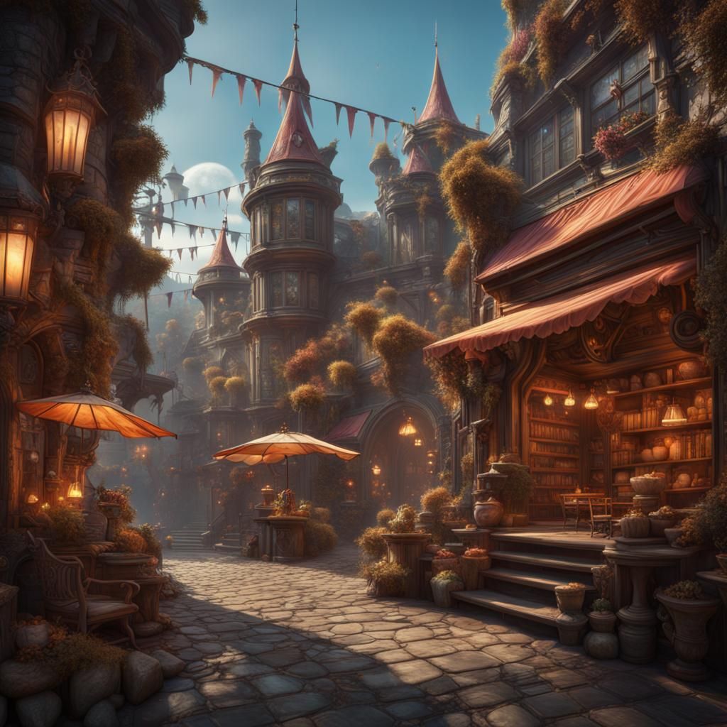 Fantastical Shop Interior: Detailed Matte Painting