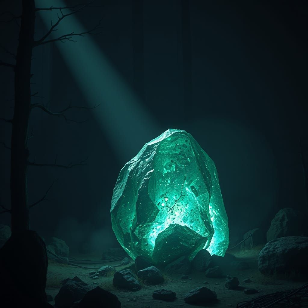 Glowing Emerald Stone in Glass Soap Bubble