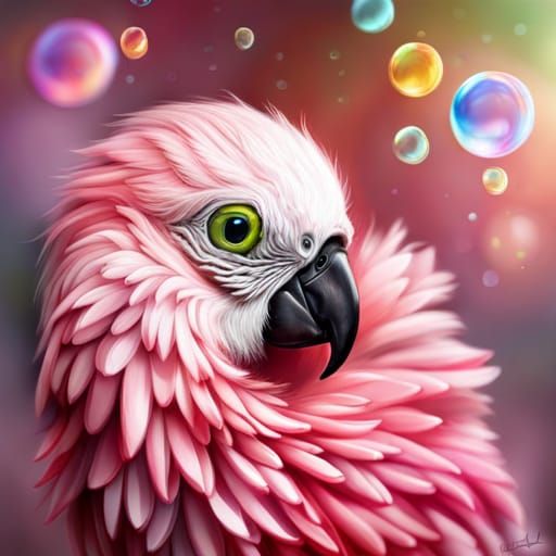 Pink Knitted Yarn Parrot Portrait in Digital Art Style