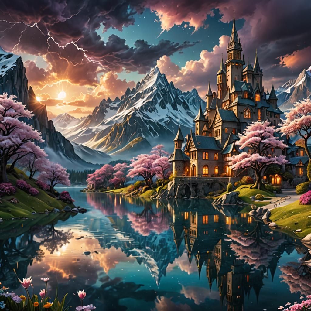 Enchanting Fairy City at Sunset: A Fantasy Landscape