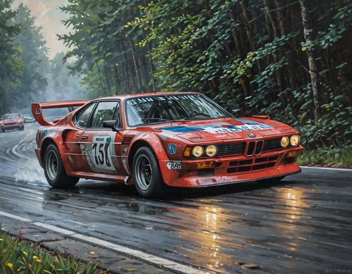 BMW M1 Races Nürburgring: Surreal Acrylic Painting