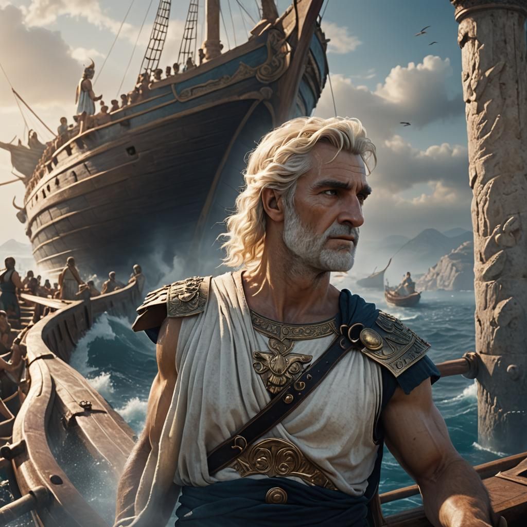 Ancient Greek Man at Ship's Prow in Digital Art