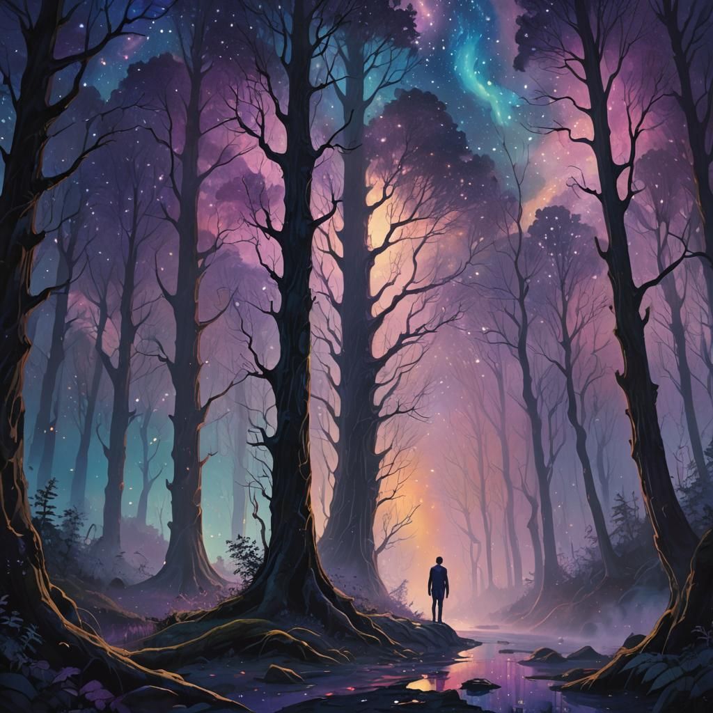 Mystical Forest Figure in Expressionist Digital Art