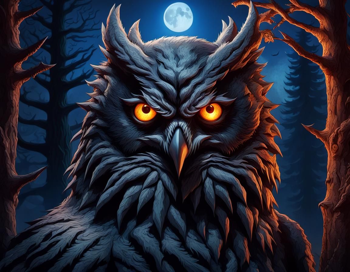 Menacing Wereowl Portrait in Dark Fantasy Style