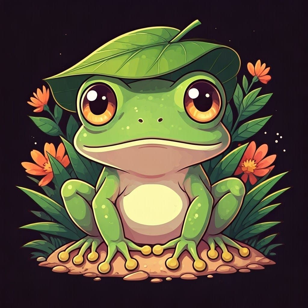 Chibi Frog in Vibrant Anime Garden