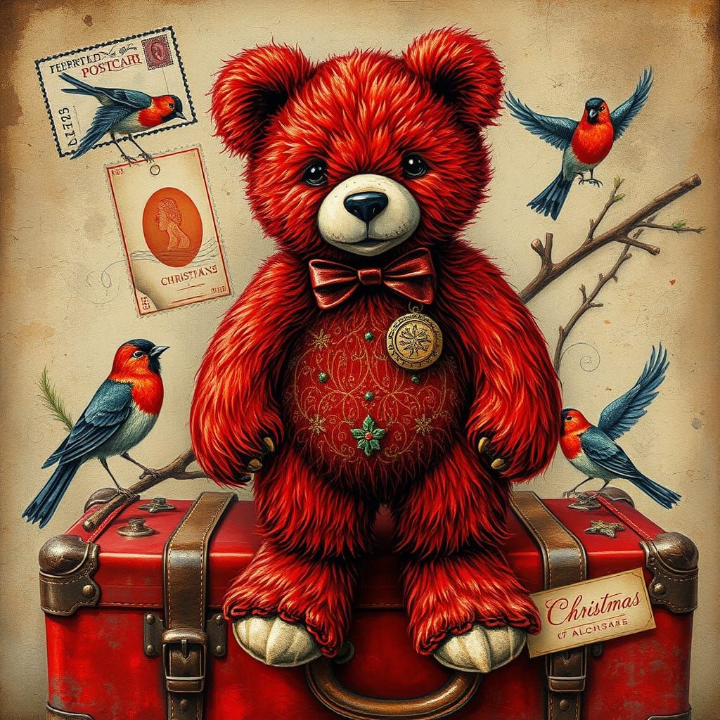 Furry Red Velvet Christmas Teddy Bear