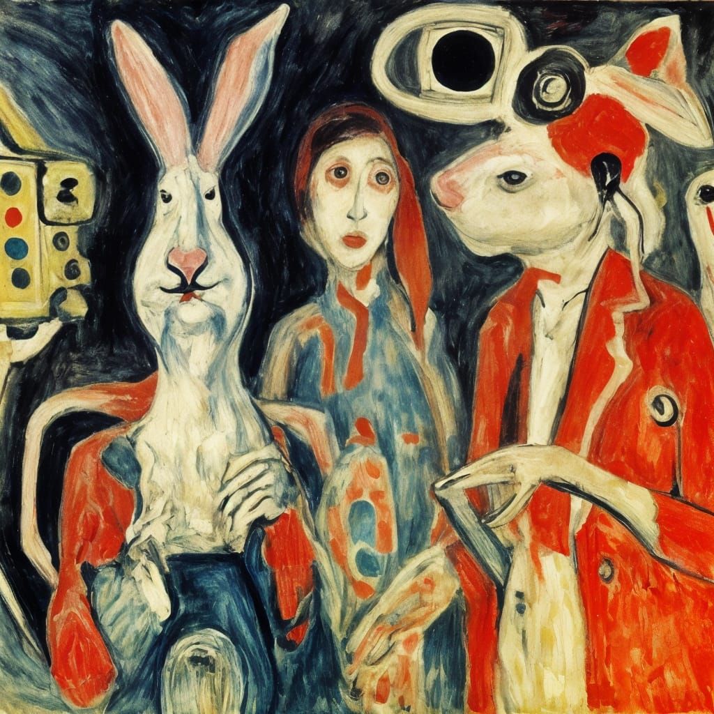 Surreal Rabbit Scene Inspired by Expressionism
