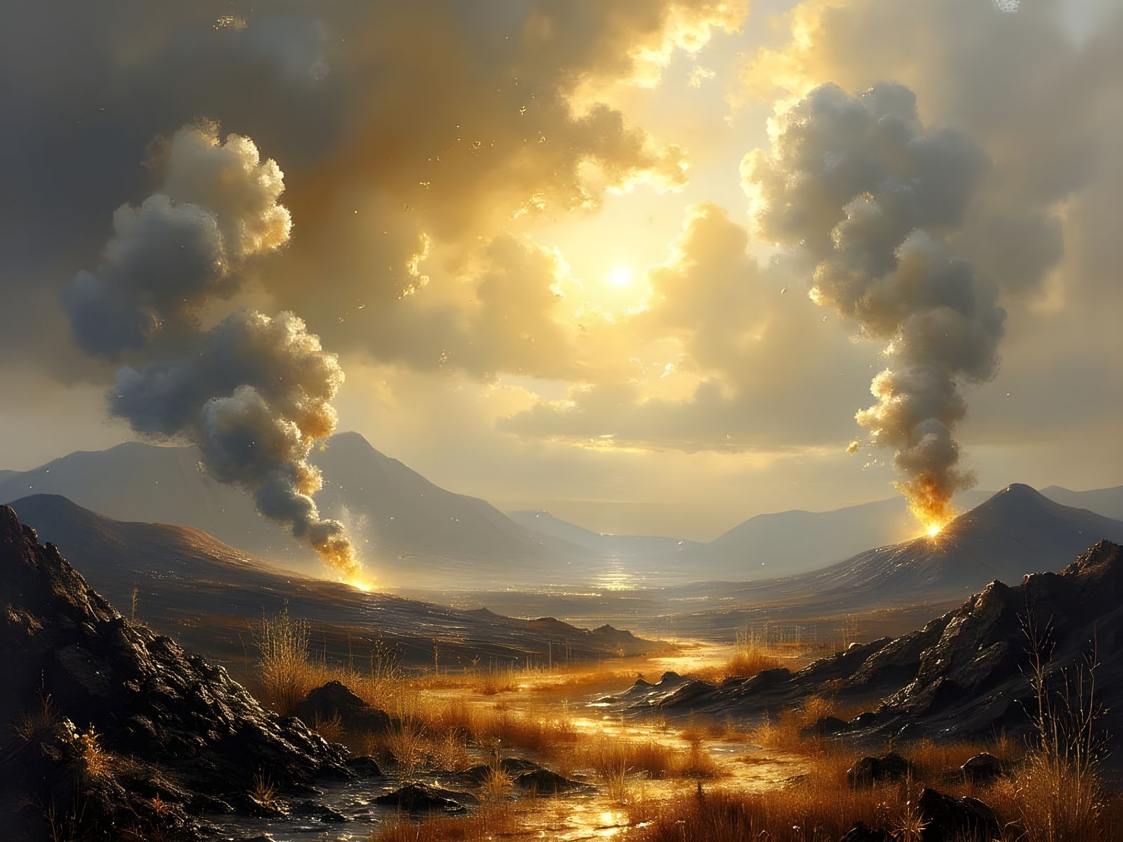 Volcanic Highland Plateau Illuminated by Golden Light