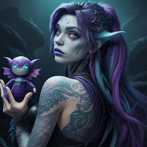 Beautiful emo little mermaid 
Coloured tattoos 
Emo backgrou...