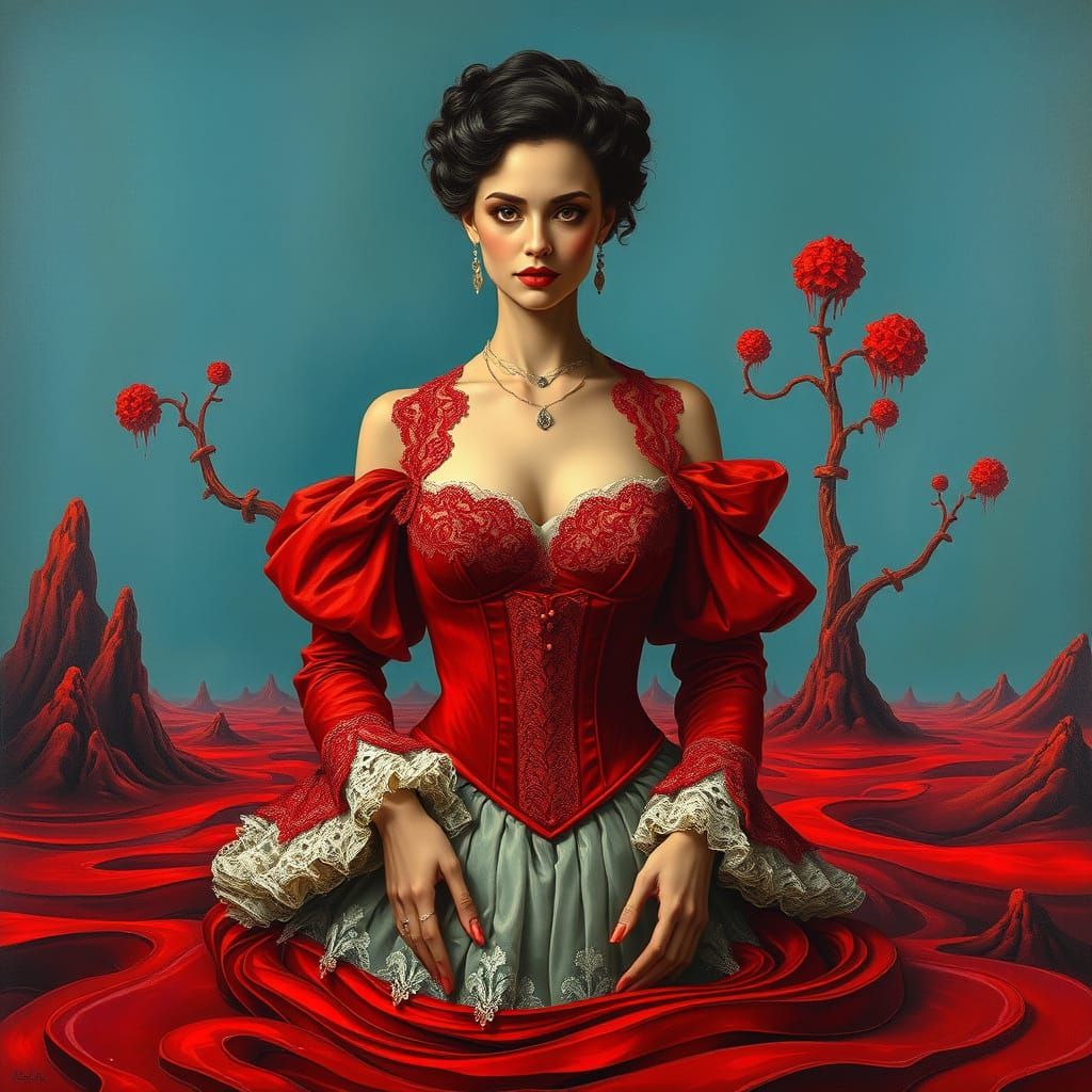 Enigmatic Aristocrat in Crimson Dreamscape