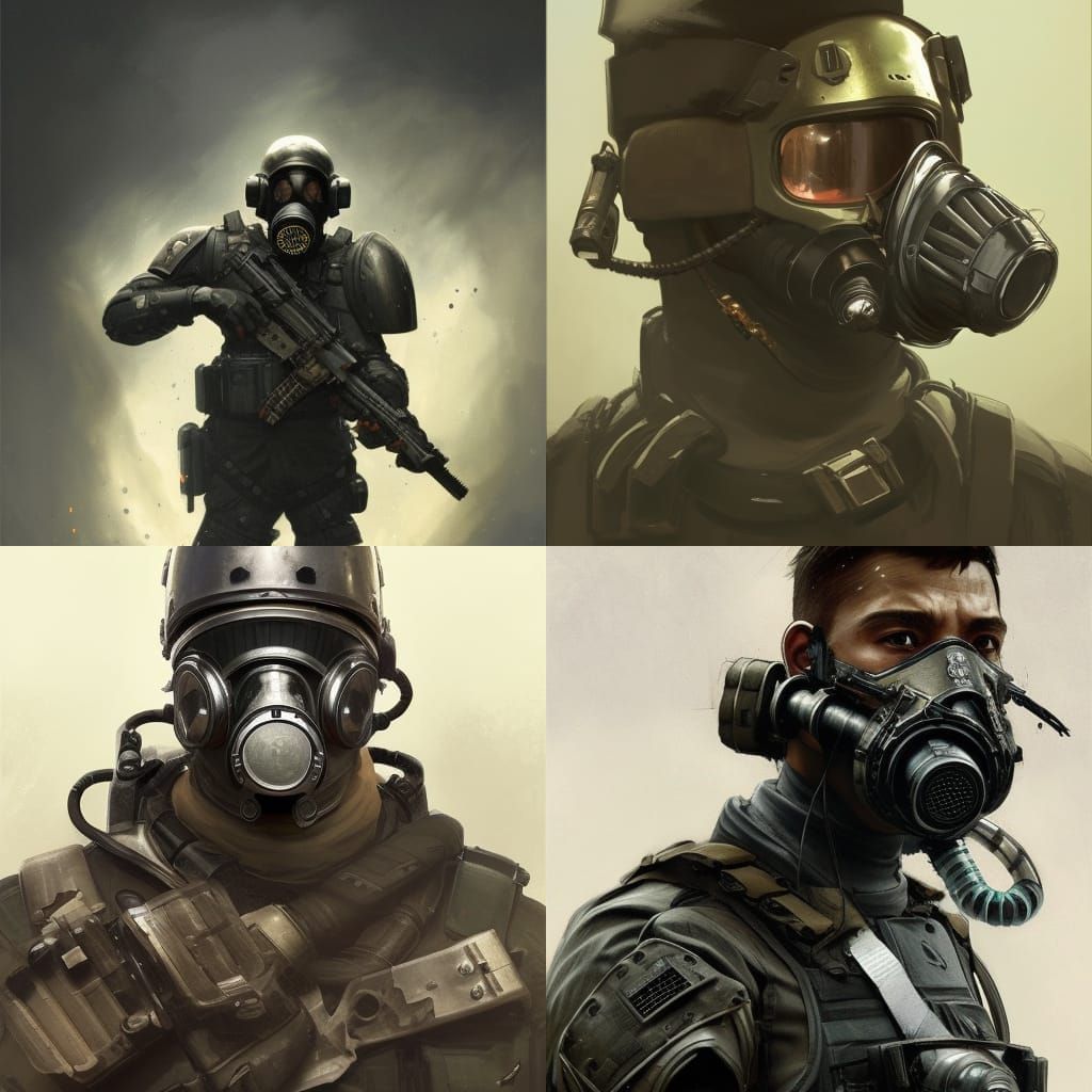 SWAT Soldier in Gas Mask, Hyperdetailed Portrait