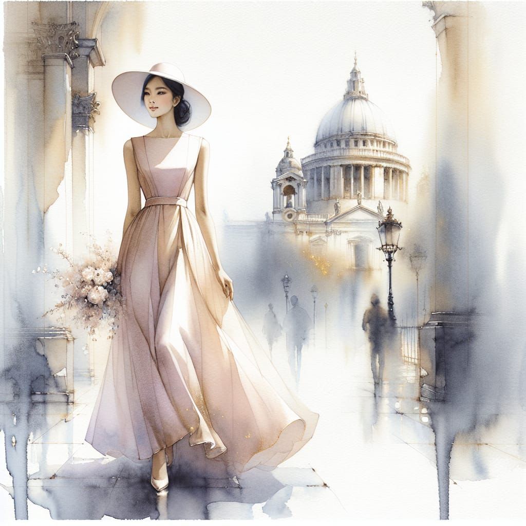 Ethereal City Stroll in Watercolour