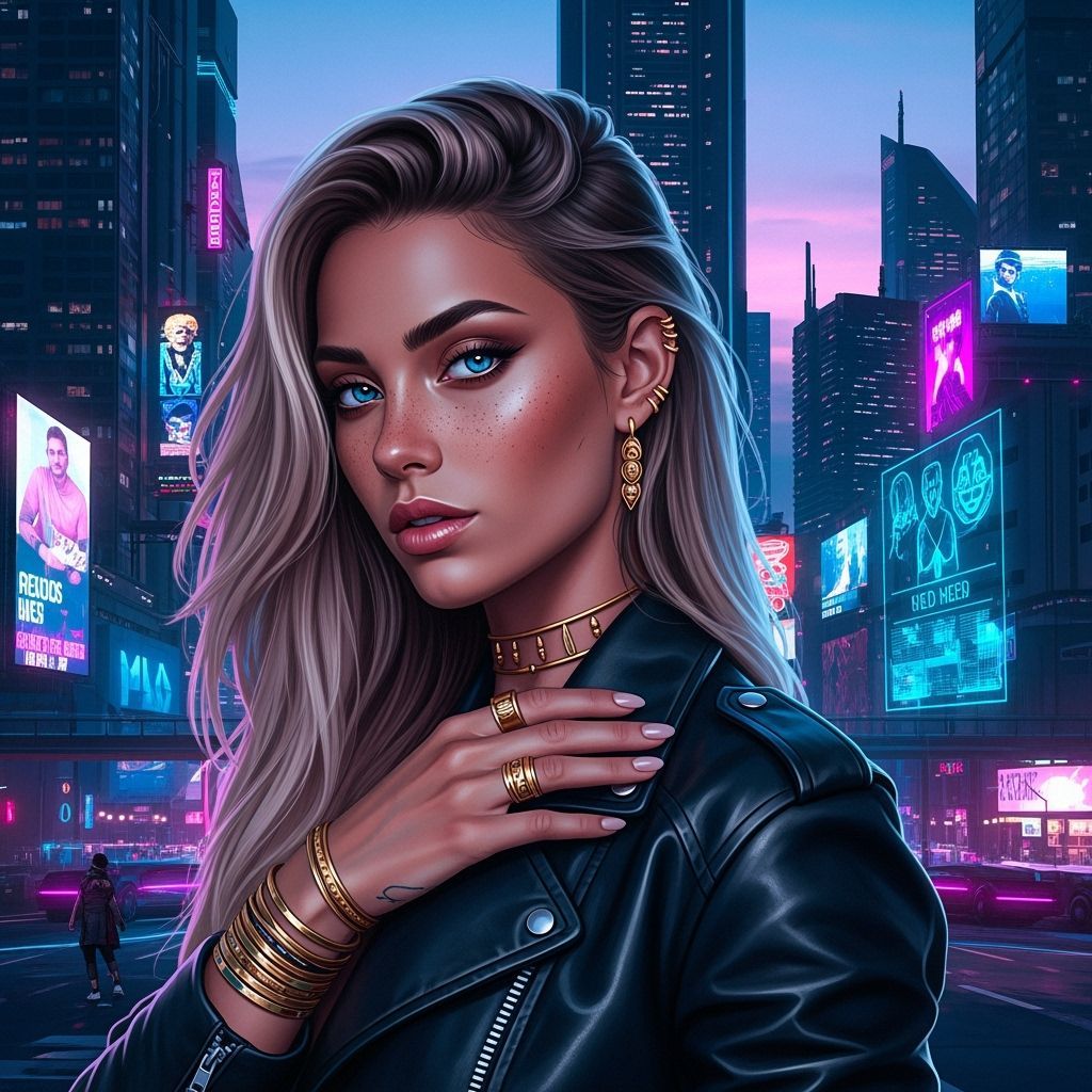 Cyberpunk Woman with Piercing Blue Eyes