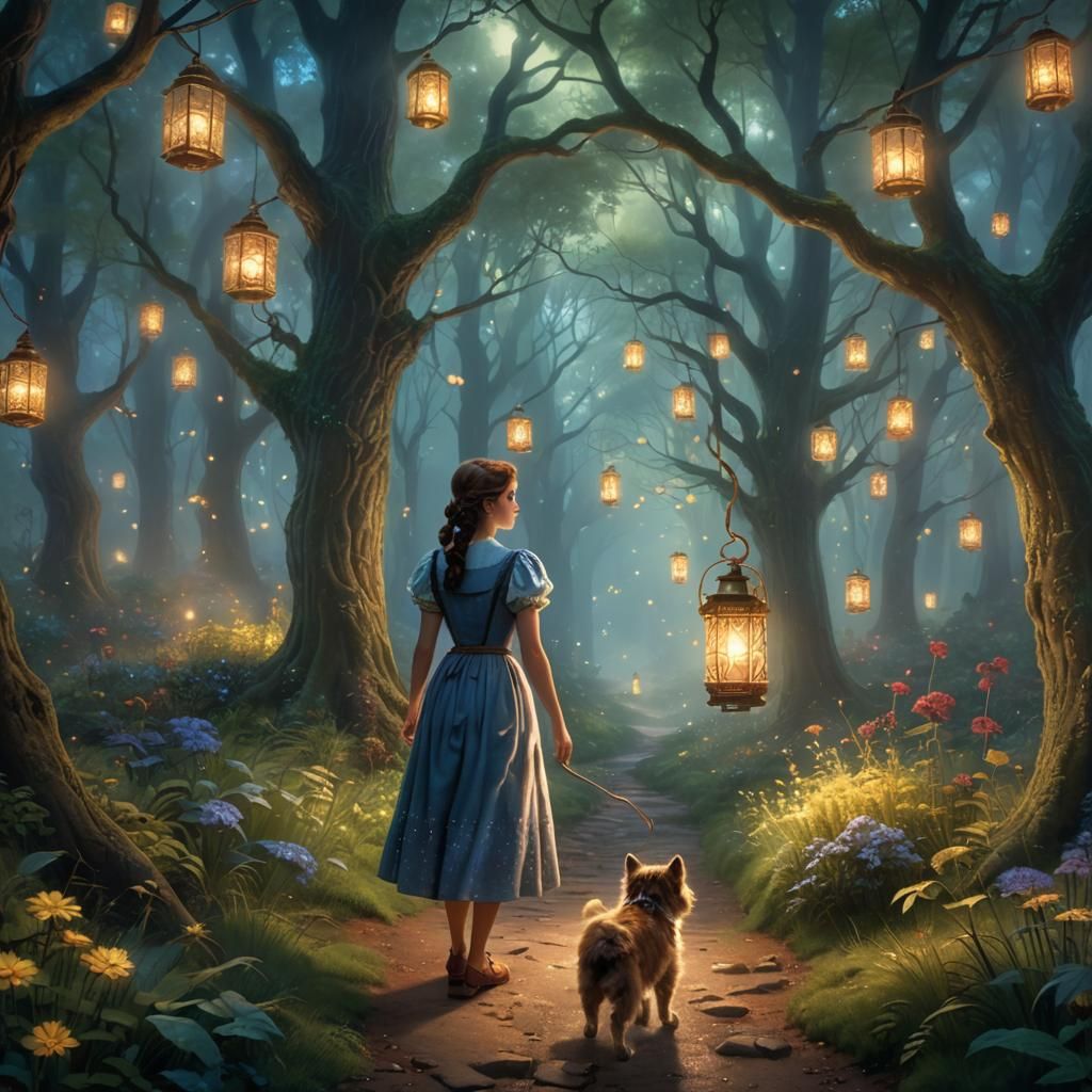 Dorothy and Toto in Mystical Forest