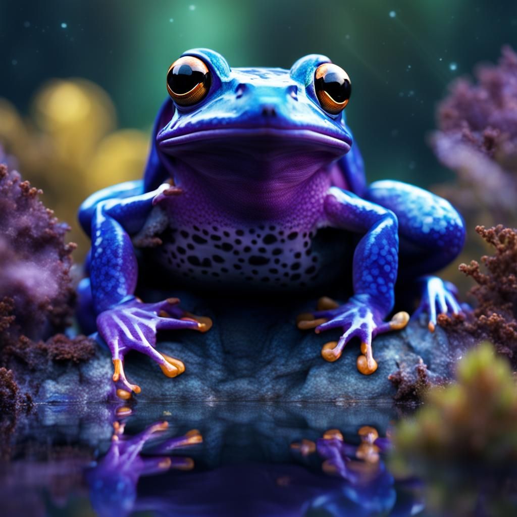 Intricate Blue and Purple Frog in Detailed Digital Art