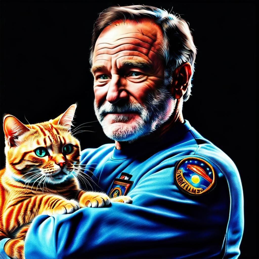Robin Williams as a Cat in Photorealistic Sci-Fi