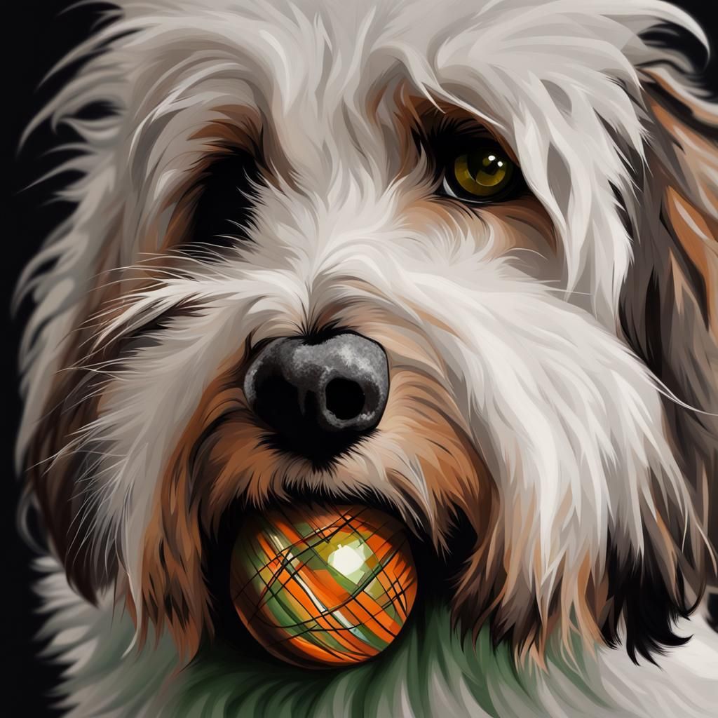 Aussie Doodle with Ball in Abstract Style