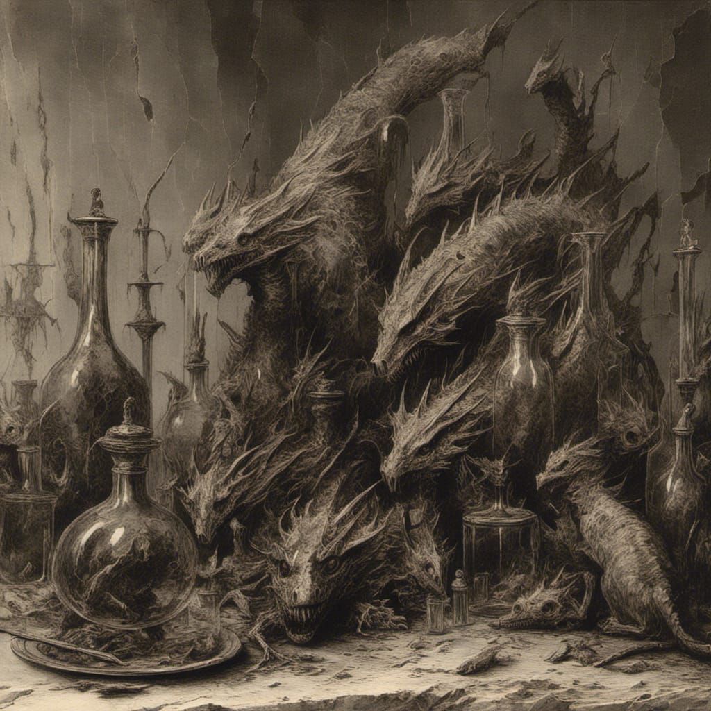 Macabre Dragons Trapped in Glass Bottles