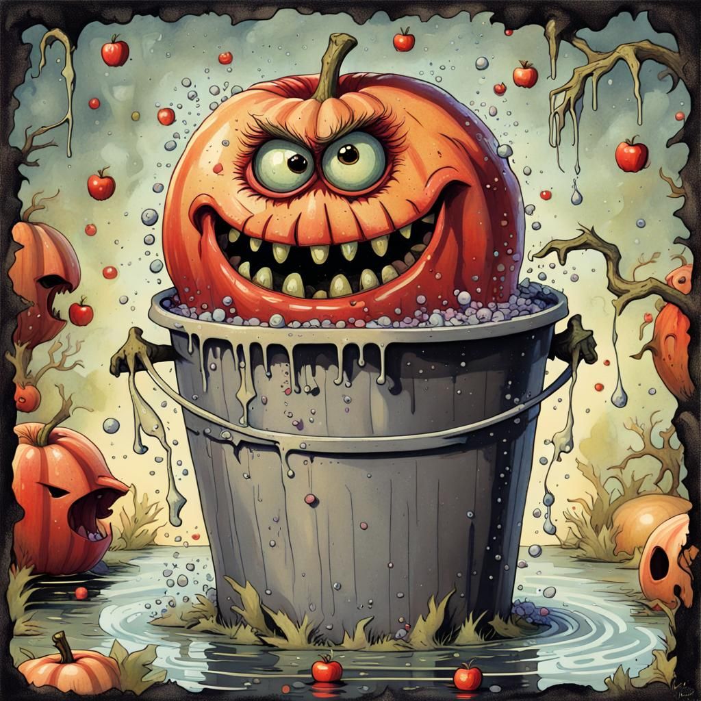 Monster Bobbing for Apples in Witchcore Style