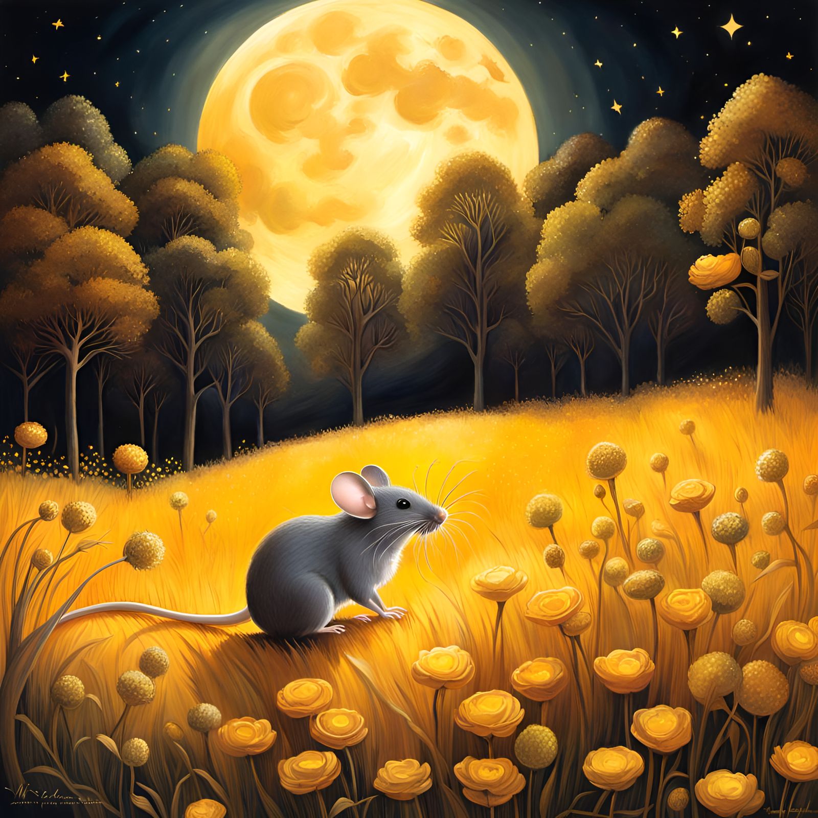 Mouse in Golden Meadow: Hyperrealistic Splash Art