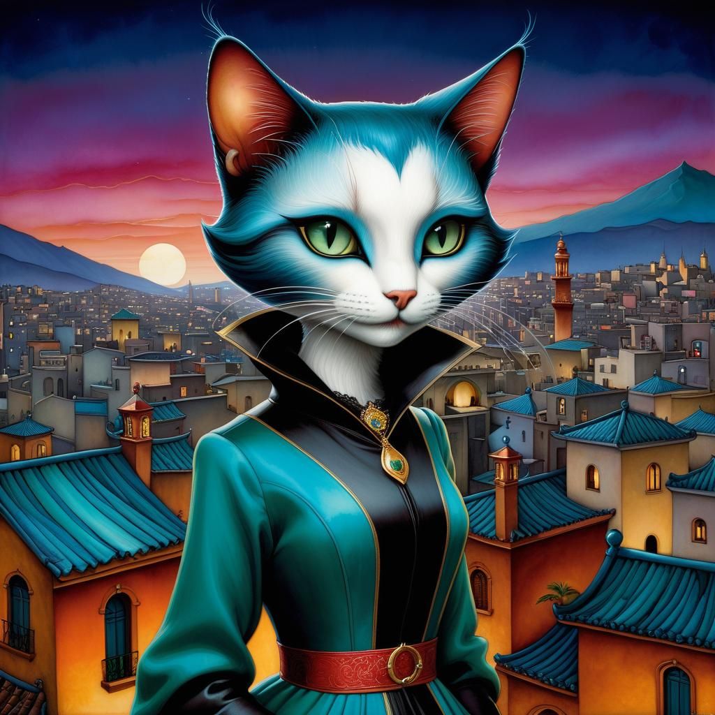 Cat Burglar in Casablanca, Alcohol Ink Illustration
