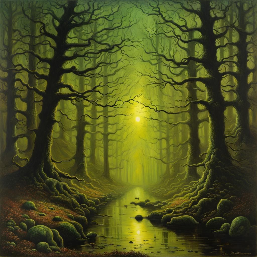 Eldritch Forest Painting in Tonalist Style