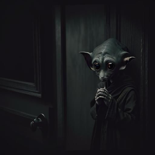 Eerie Six-Eyed Creature at Door in Cinematic Horror Style