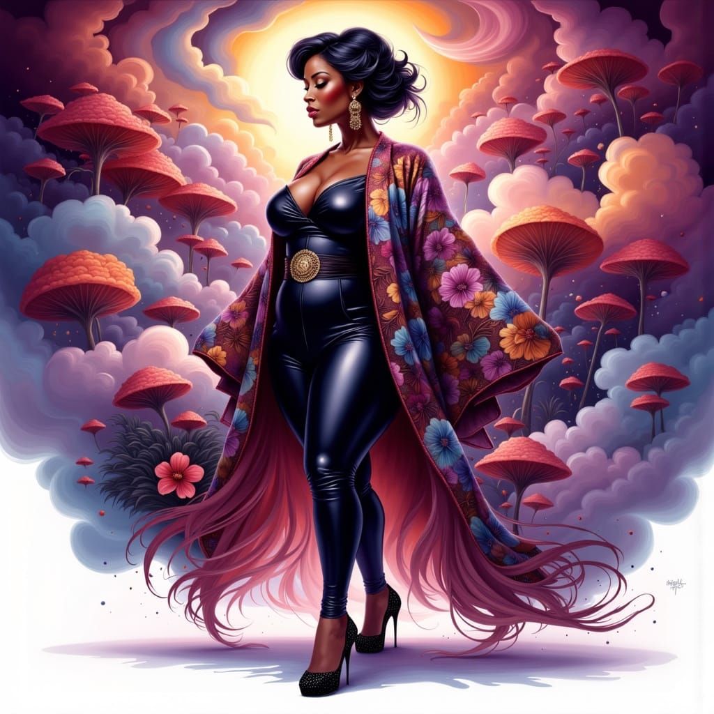 Stylized Cartoon of Confident Plus-Size Black Woman