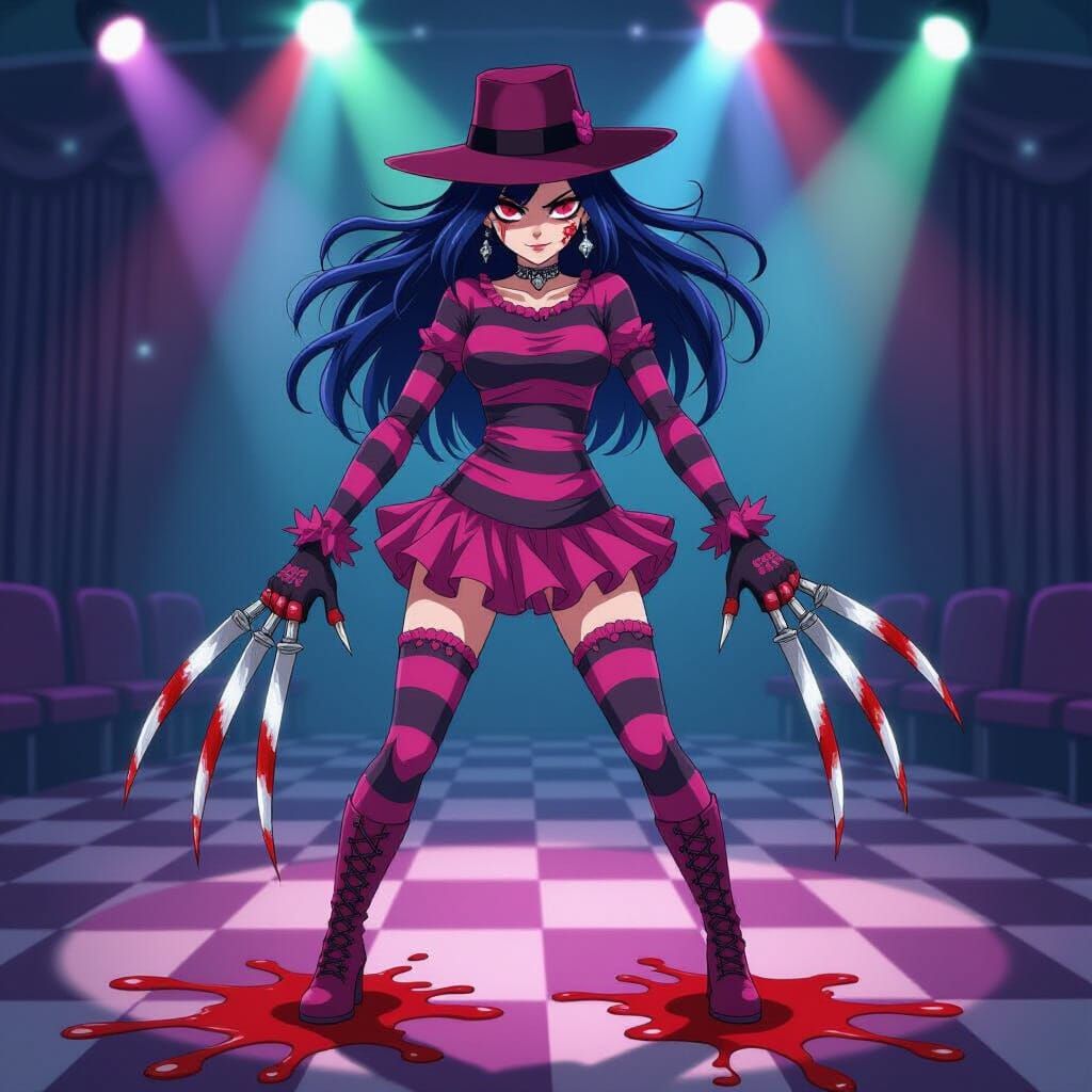 Menacing Female Freddy Krueger in Pink and Grey