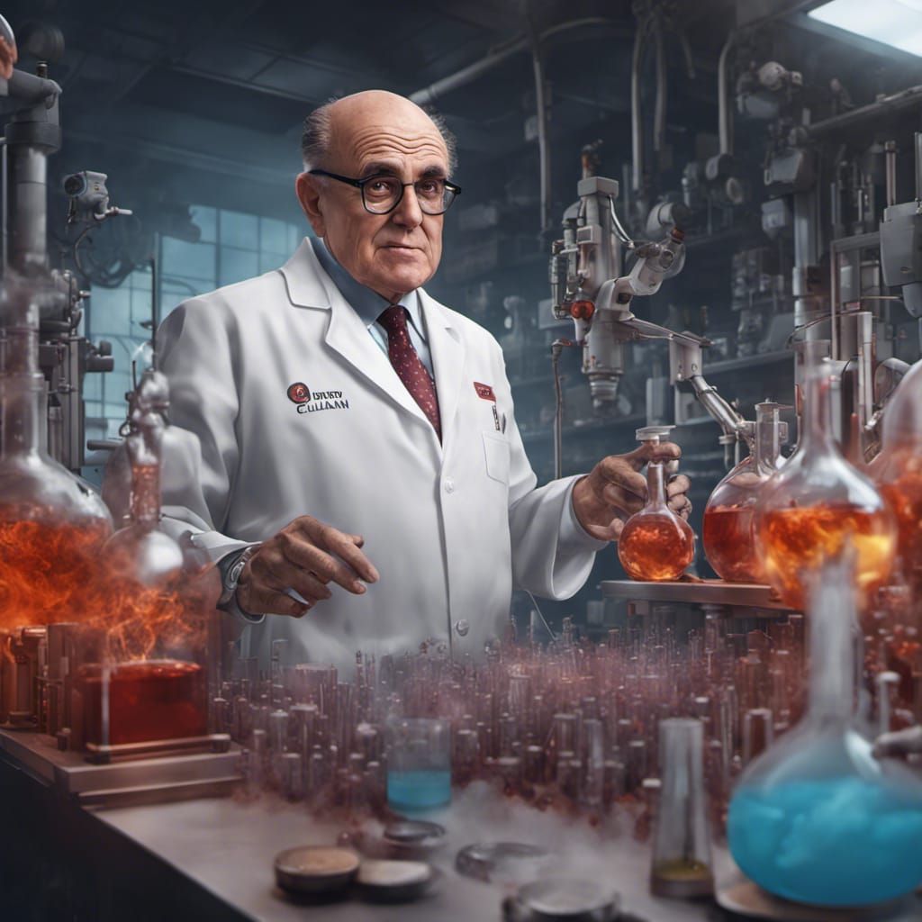 Rudy Giuliani in a Chemistry Lab, Digital Art