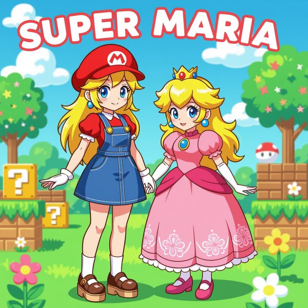 Hyperrealistic Gender-Swapped Mario and Peach in Anime Style