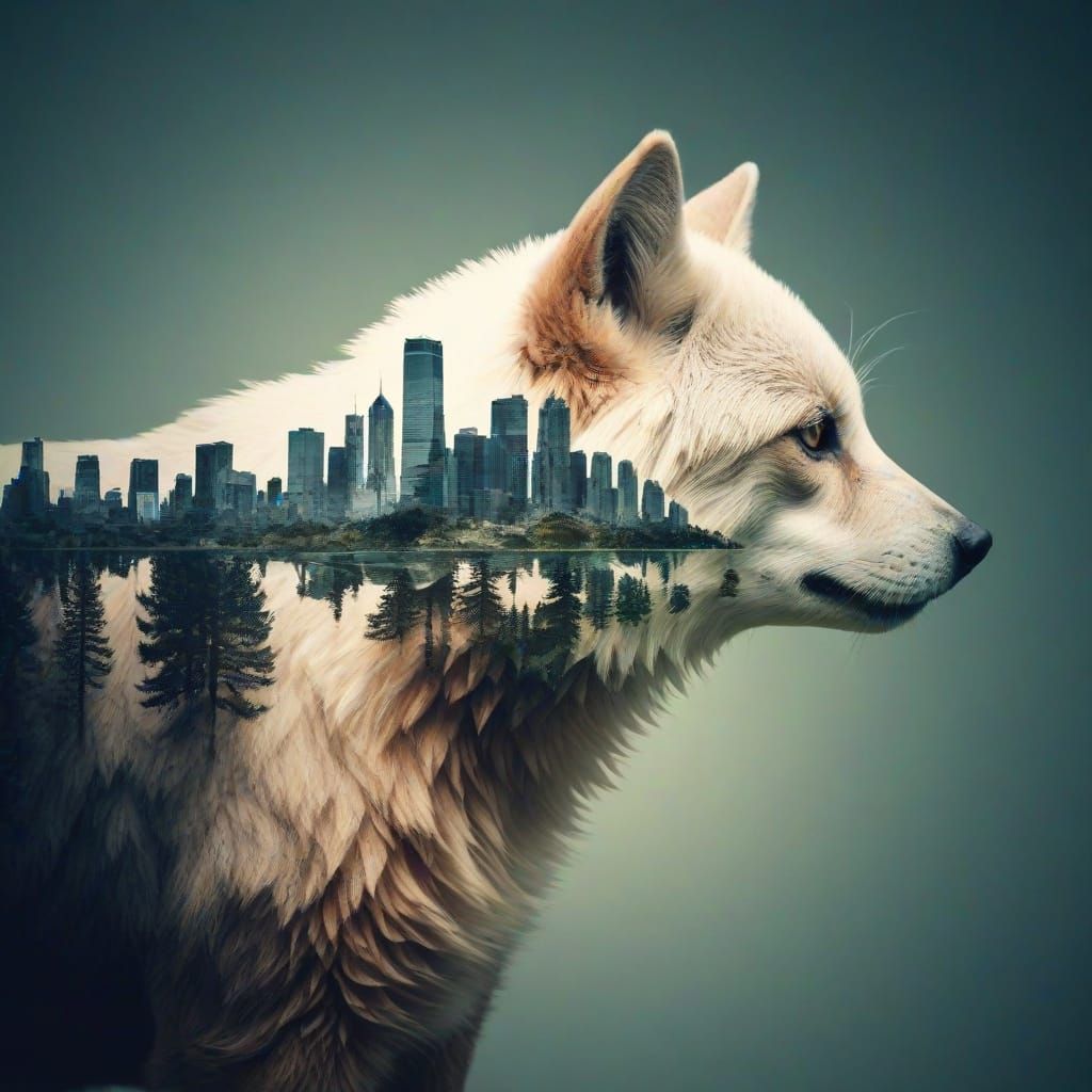 Dog Formed from Cityscape Double Exposure