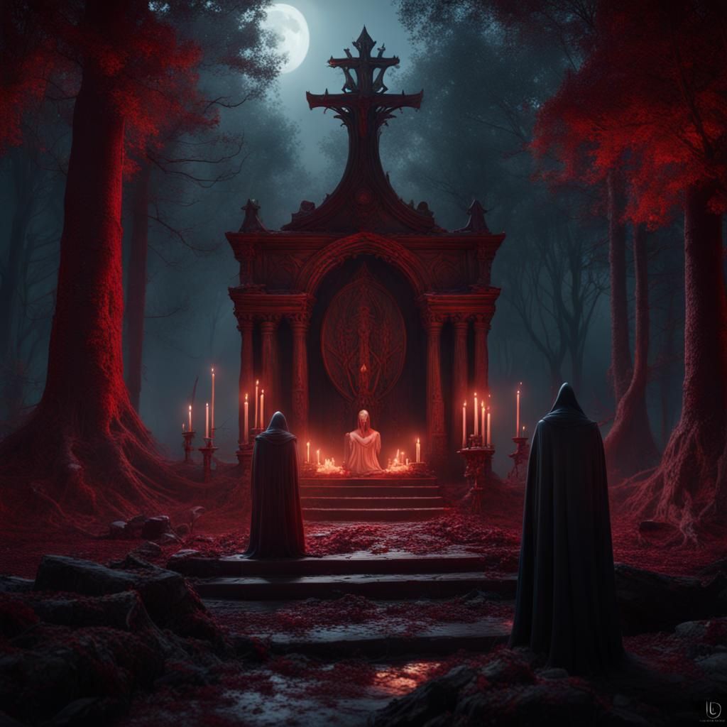 Ominous Moonlit Ritual in Forest Clearing