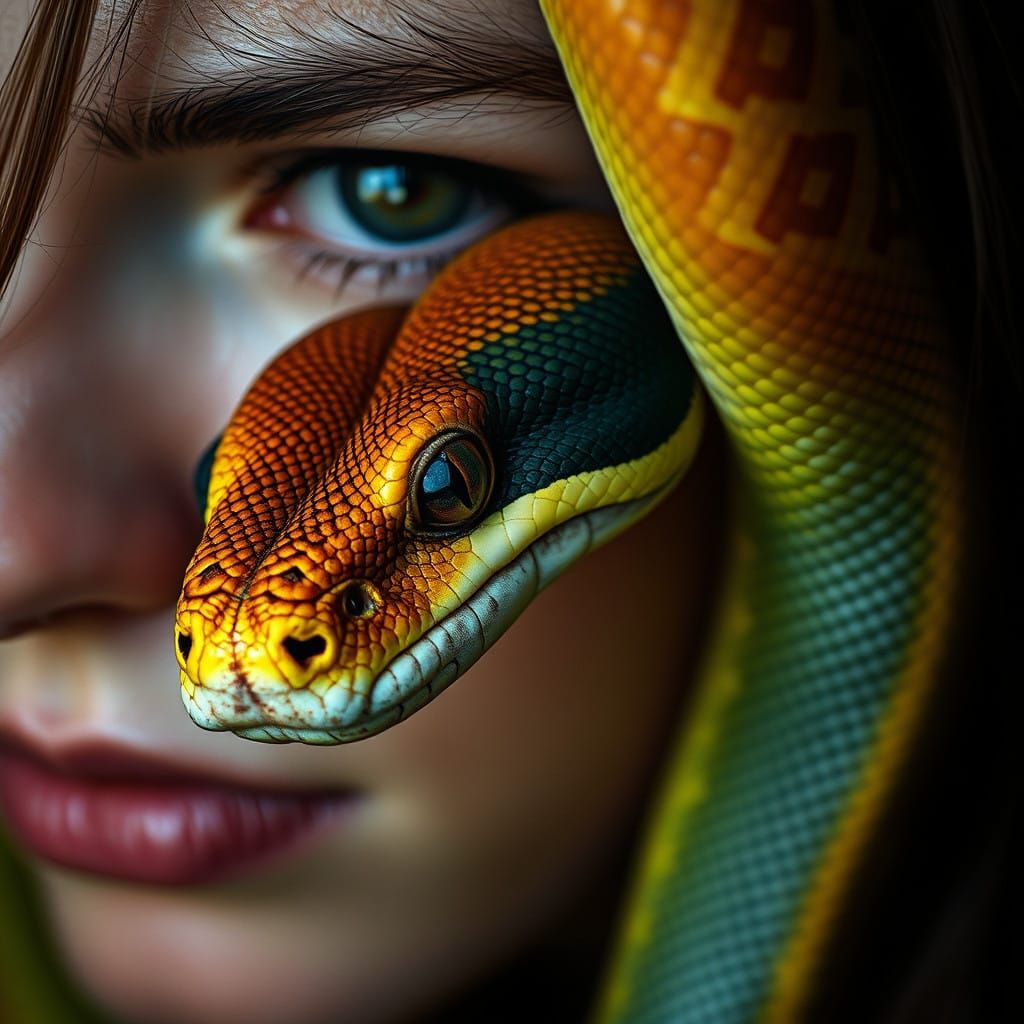 Rainbow Python Portrait with Human Features
