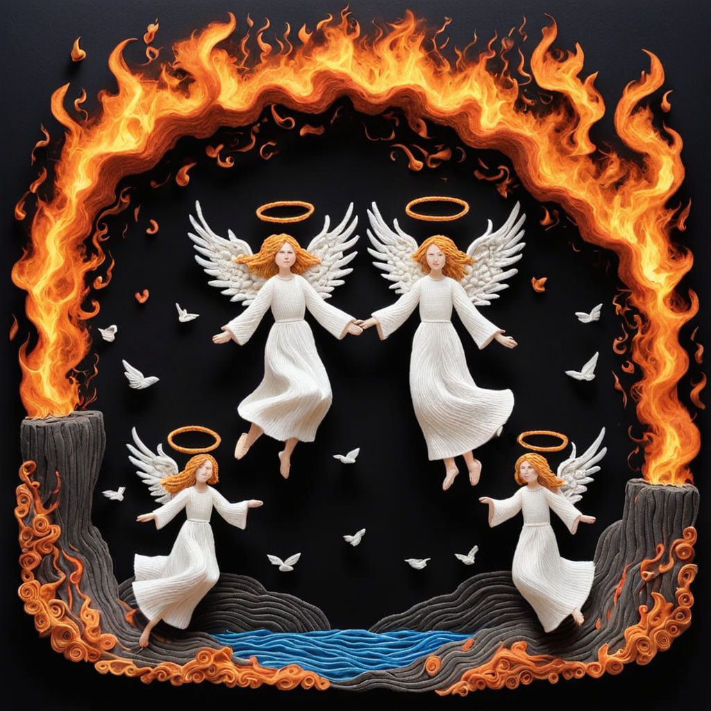 Angels Above a Flaming Pit: 3D Stumpwork