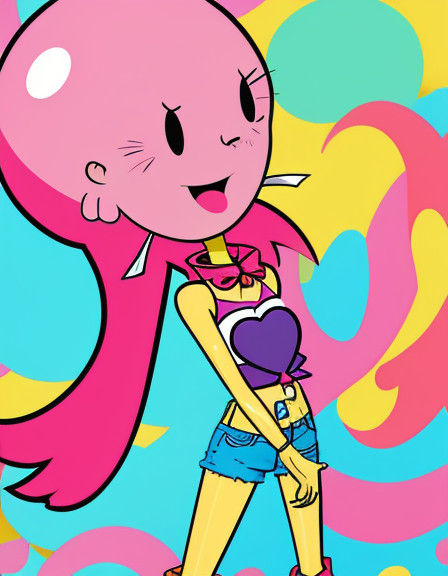 Colorful Cartoon Character Chews Bubblegum