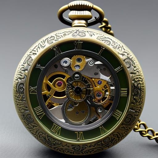 Intricate Steampunk Pocket Watch in Watercolor Style