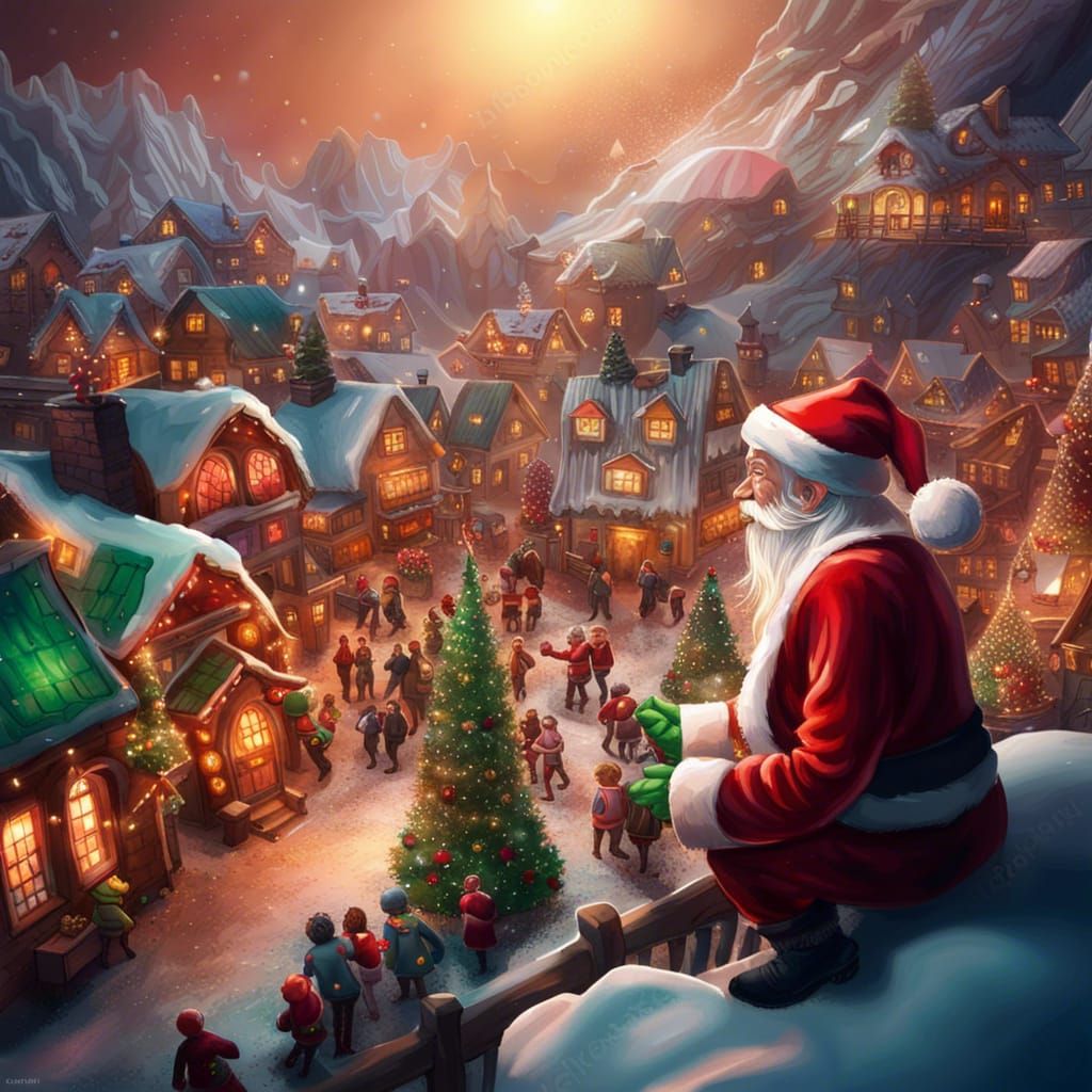 Hyperrealistic Santa's Christmas Village with Elves