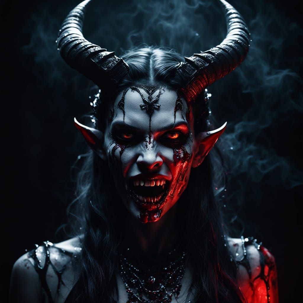 Screaming Demoness Portrait in Dark Fantasy Style