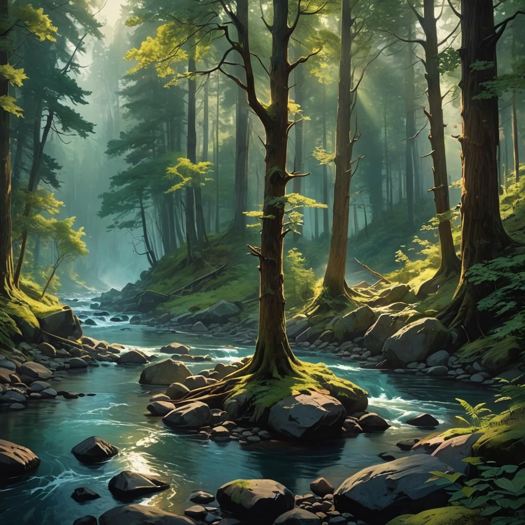 Mystical River Forest, Digital Matte Painting