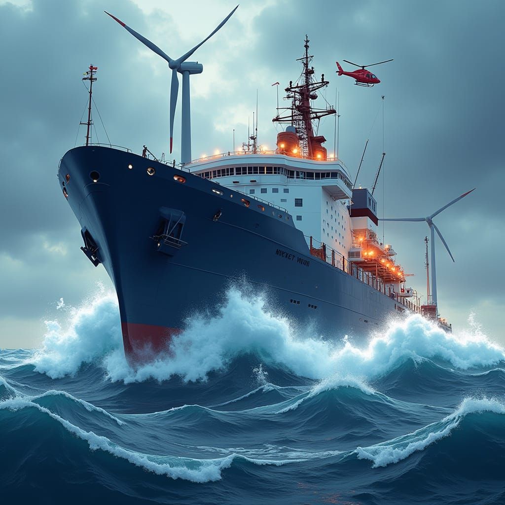 Service Vessel in Stormy Seas: Vector Art for Dark Shirts