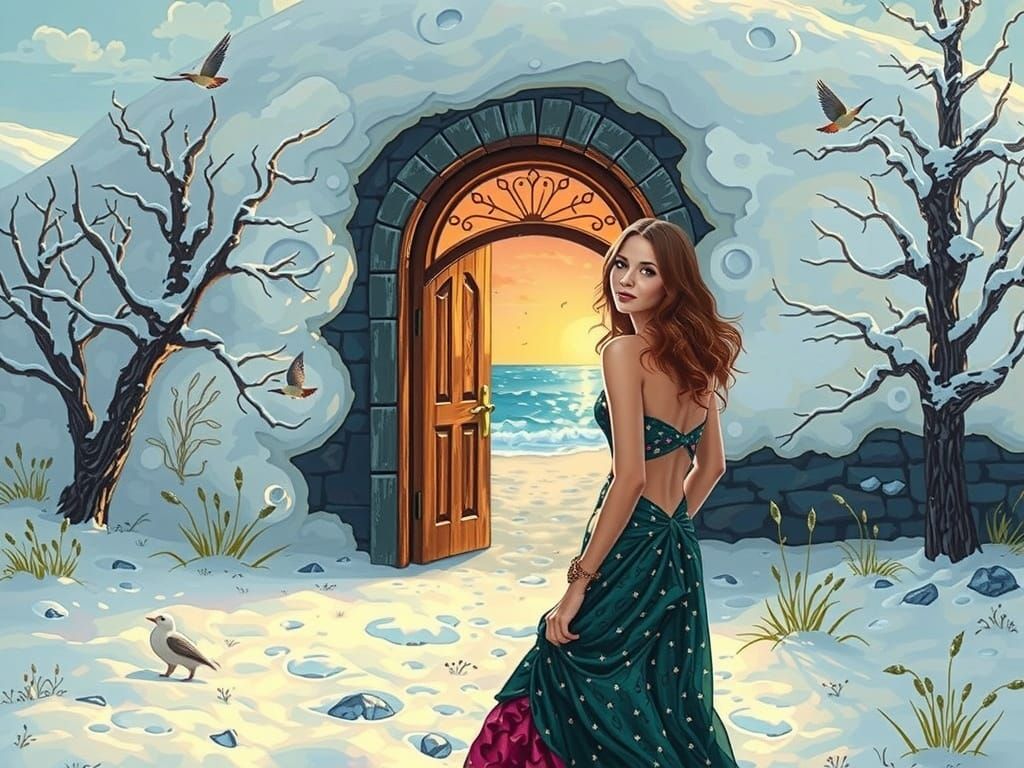 Magic Portal: Winter to Summer Fantasy Scene