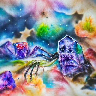 Lovecraftian Horrors in Space Nebula Watercolor