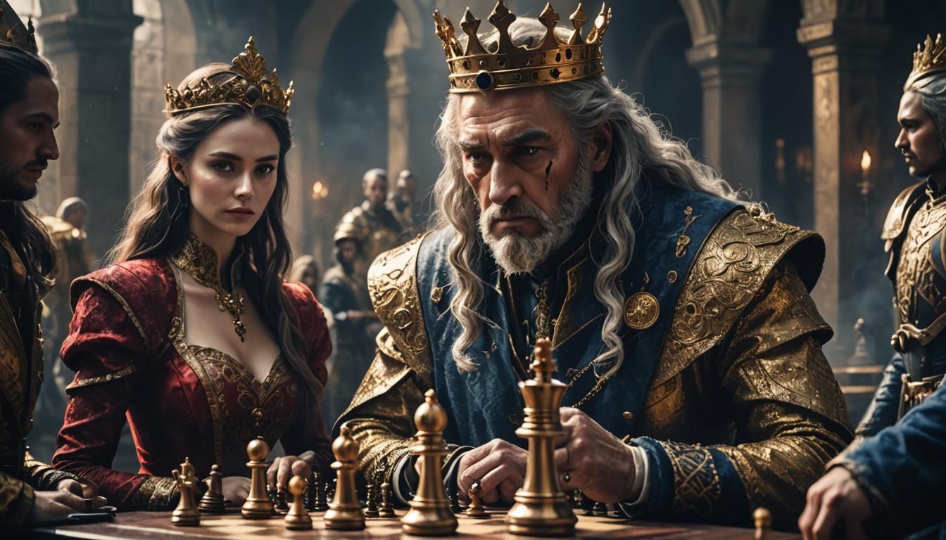 Chess Game Between King and Lady, Art Deco Style