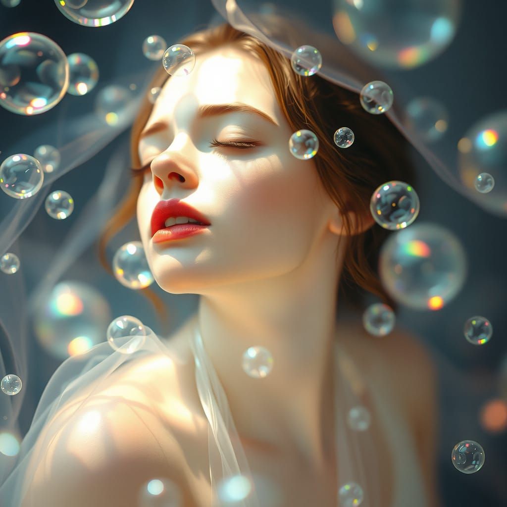 Translucent Woman in a Bubble World