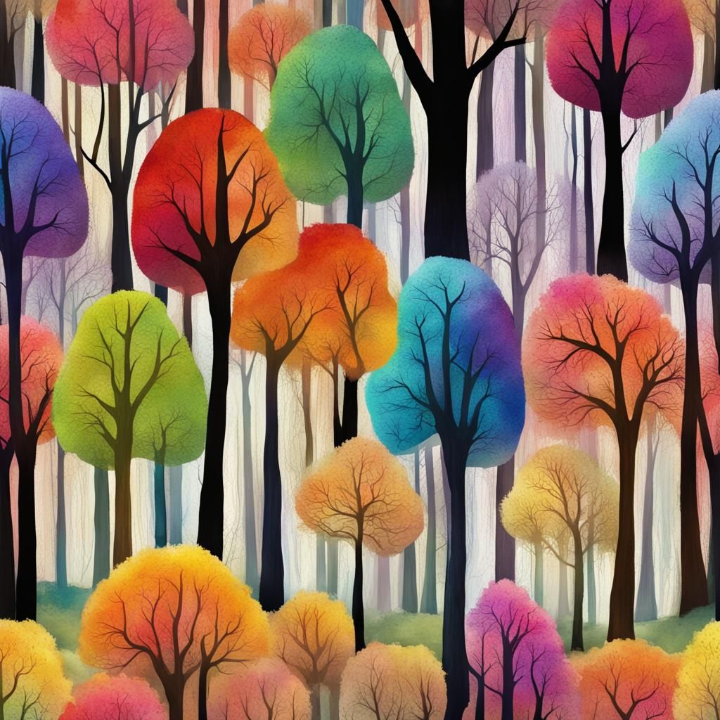 Rainbow Forest with Whimsical Painted Trees