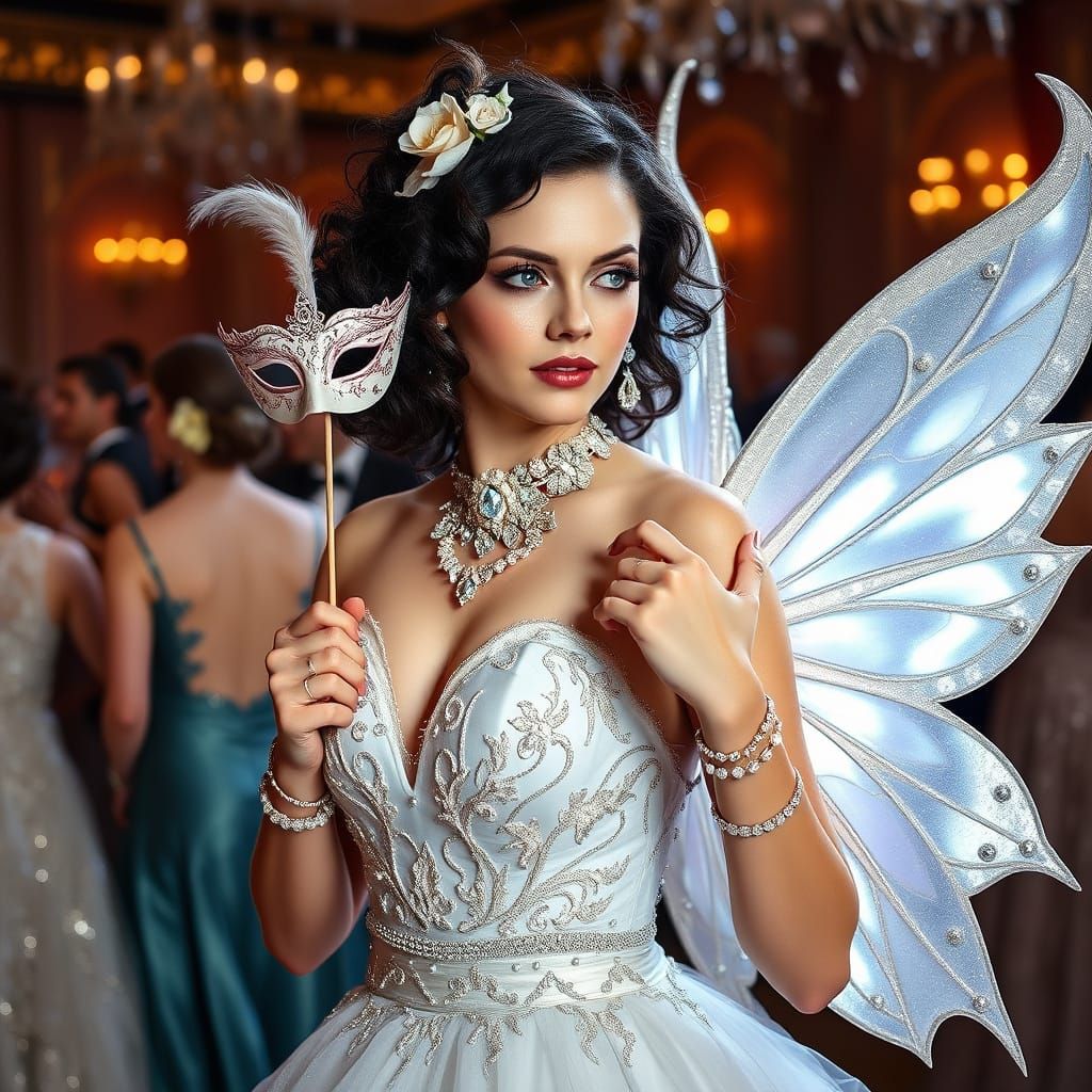 Woman in Glittering Gown at Fantasy Ball