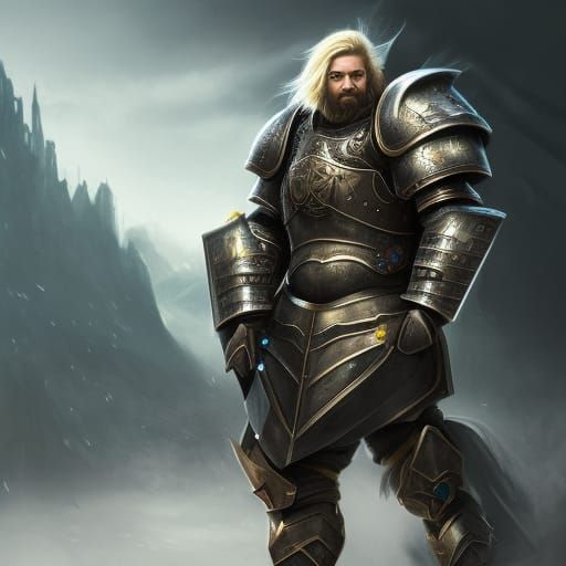 Armored Man with Headphones: Epic Fantasy Art
