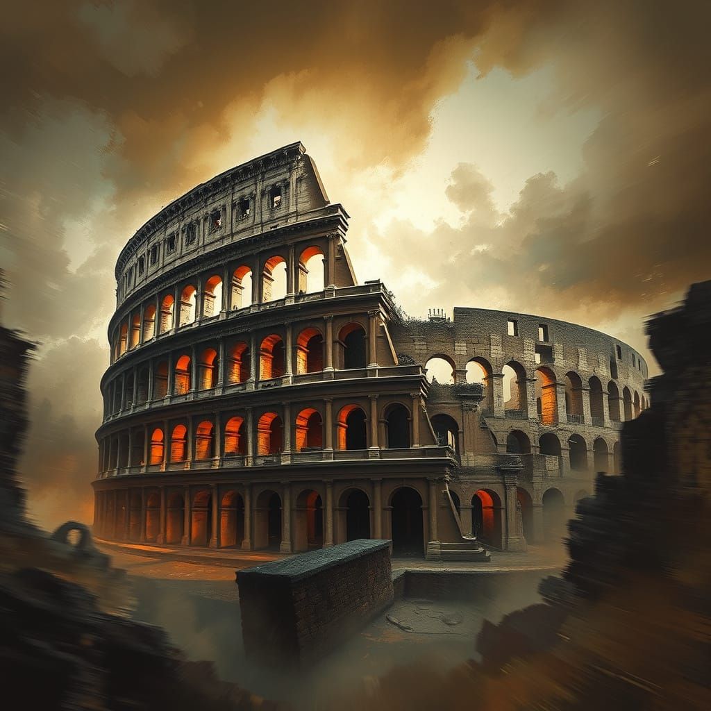 Haunting Colosseum Dreamscape in Chiaroscuro Style